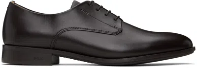 Hugo Boss Brown Leather Signature Trim Derbys In 201-dark Brown
