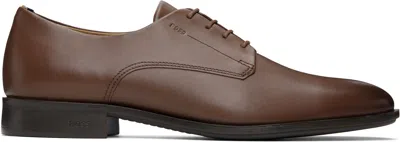 Hugo Boss Brown Leather Signature Trims Derbys In 210-medium Brown