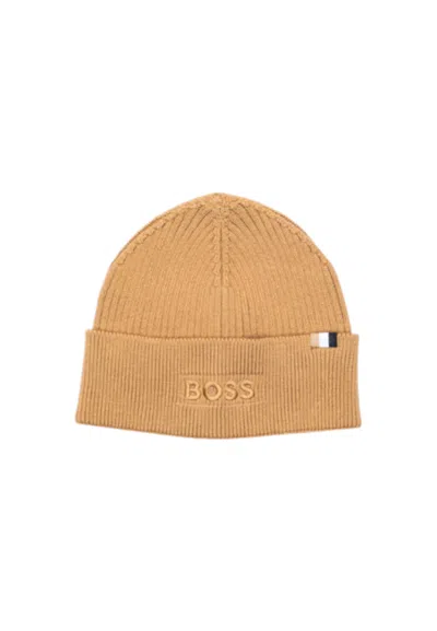 Hugo Boss Brown Logo Knitted Beanie Hat
