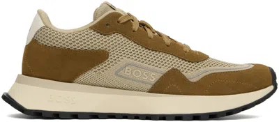 Hugo Boss Brown Mixed Material Sneakers In 240-open Brown