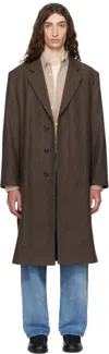Hugo Boss Brown Regular-fit Concealed Closure Coat In Brown