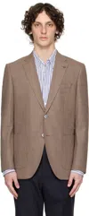 Hugo Boss Brown Regular-fit Patterned Wool Blend Blazer In Brown