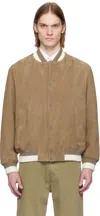 Hugo Boss Brown Ribbed-trim Suede Bomber Jacket In 219-medium Brown