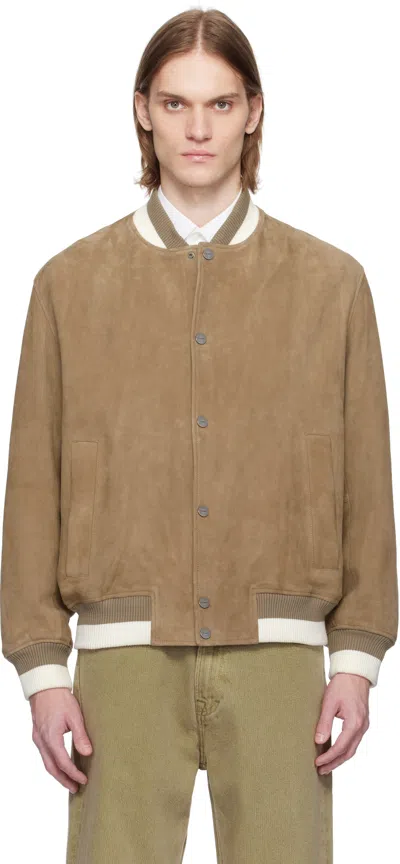Hugo Boss Brown Ribbed-trim Suede Bomber Jacket In 219-medium Brown