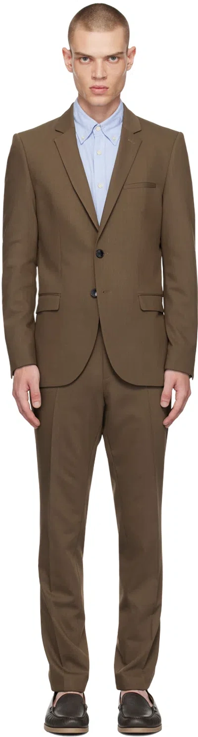 Hugo Boss Brown Single-breasted Suit In 212-medium Brown