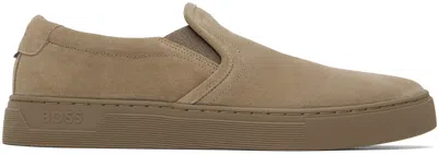 Hugo Boss Brown Slip-on Sneakers In 263-medium Beige