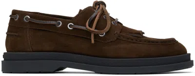 Hugo Boss Brown Suede Boat Shoes In 201-dark Brown