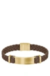 Hugo Boss Brown-suede Braided Cuff With Logo Plate Men's Jewellery Size M In Assorted-pre-pack