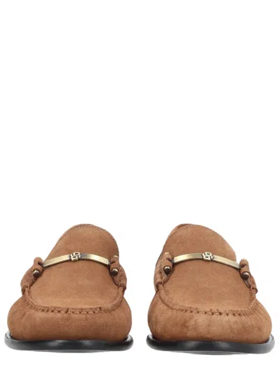 Hugo Boss Brown Suede Gold-tone Bar Loafers
