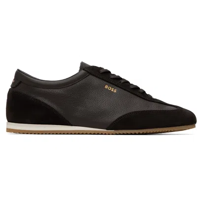 Hugo Boss Boss Brown Suede Trim Leather Sneakers In Black