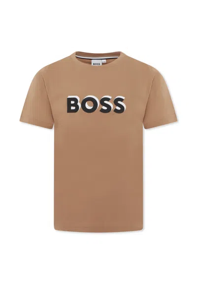 Hugo Boss Kids' Brown T-shirt For Boy With Logo
