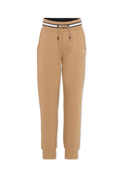 Hugo Boss Kids' Brown Trousers For Boy With Logo In Neutral