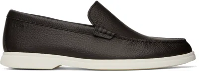 Hugo Boss Brown Tumbled-leather Loafers In 201-dark Brown