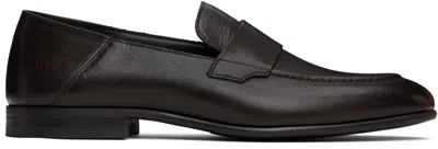 Hugo Boss Brown Tumbled Leather Penny Loafers