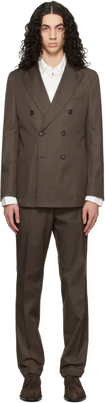 Hugo Boss Brown Two-piece Slim-fit Stretch Cotton Suit