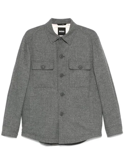 Hugo Boss Brushed Flannel Shirt Jacket In Grey