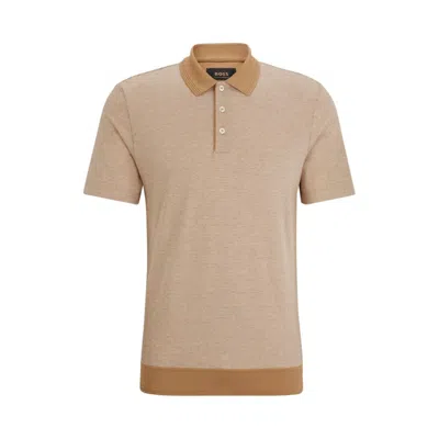 Hugo Boss Regular-fit Polo Shirt In Cotton And Cashmere In Beige