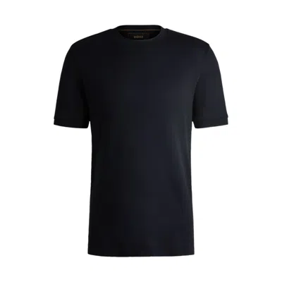 Hugo Boss Bubble-structure T-shirt In Cotton And Silk In Blue