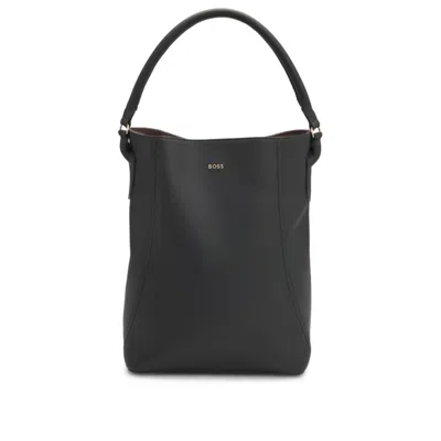 Hugo Boss Bucket Bag In Grained Leather In Black
