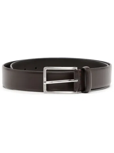 Hugo Boss Boss Leather Belt With Pin Buckle In Brown