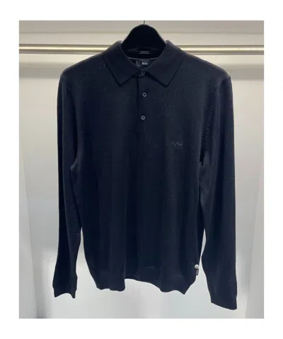 Hugo Boss Buckle Long-sleeved Polo Shirt In Black