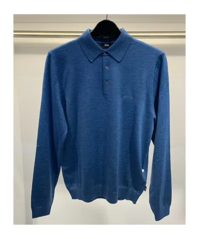 Hugo Boss Buckle Long-sleeved Polo Shirt In Blue