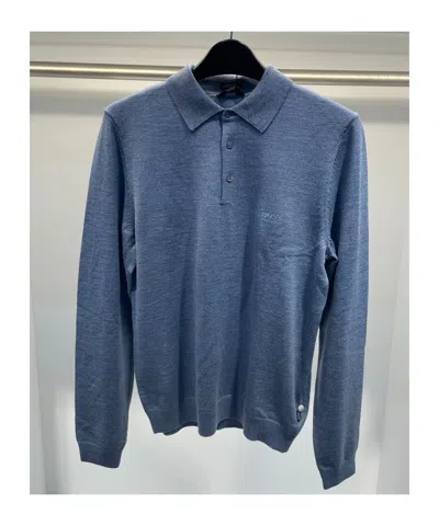 Hugo Boss Buckle Long-sleeved Polo Shirt In Blue
