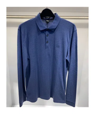 Hugo Boss Buckle Long-sleeved Polo Shirt In Blue