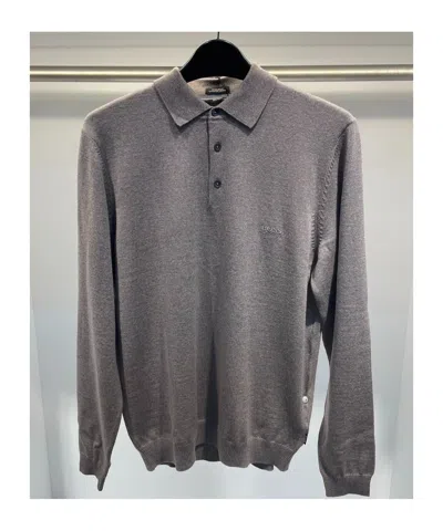 Hugo Boss Buckle Long-sleeved Polo Shirt In Gray
