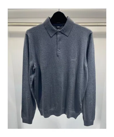 Hugo Boss Buckle Long-sleeved Polo Shirt In Gray