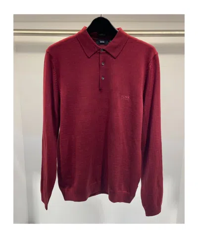 Hugo Boss Buckle Long-sleeved Polo Shirt In Red