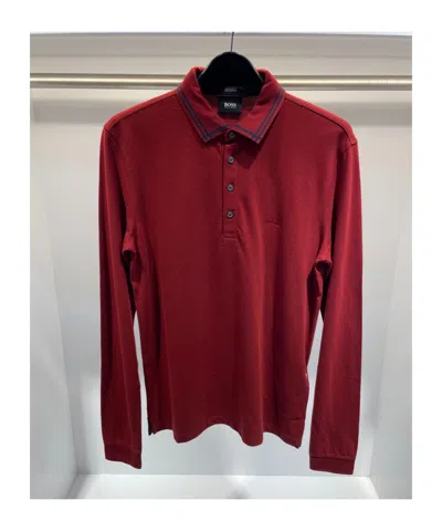 Hugo Boss Buckle Long-sleeved Polo Shirt In Red