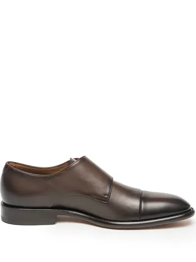 Hugo Boss Buckle Monk Shoes In Brown
