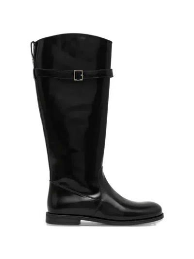 Hugo Boss Buckle Strap Boots In Black