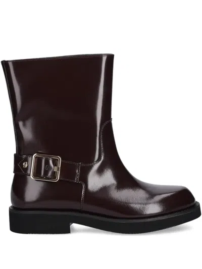 Hugo Boss Buckle-strap Boots In Brown
