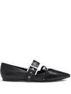 Hugo Boss Buckled Leather Ballet Flats In Black