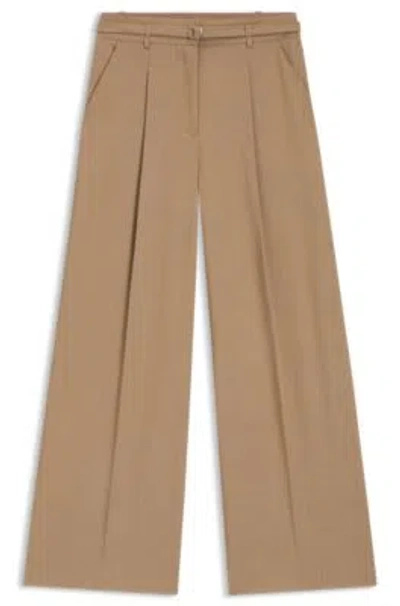 Hugo Boss Buckled-belt Trousers With Pleat Front In Brown
