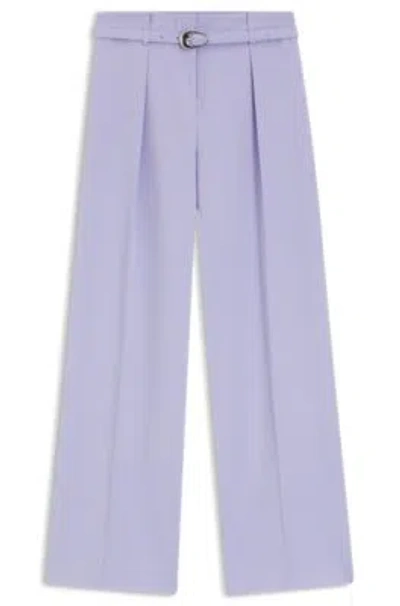 Hugo Boss Buckled-belt Trousers With Pleat Front In Purple