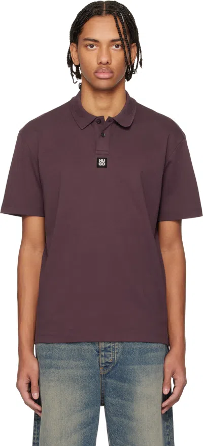 Hugo Boss Burgundy Stacked-logo Interlock Cotton Polo In Purple