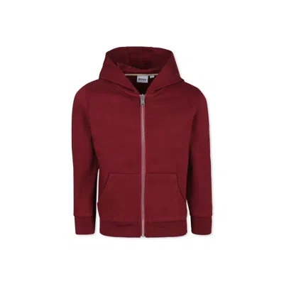 Hugo Boss Kids' Burgundy Sweatshirt For Boy With Logo In Bordeaux