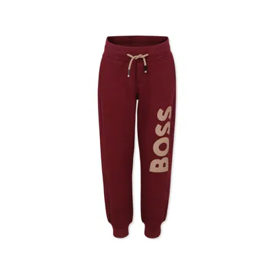Hugo Boss Kids' Burgundy Trousers For Boy With Logo In Bordeaux