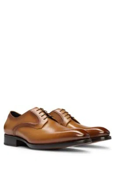 HUGO BOSS BURNISHED-LEATHER DERBY SHOES WITH PIPED DETAILS