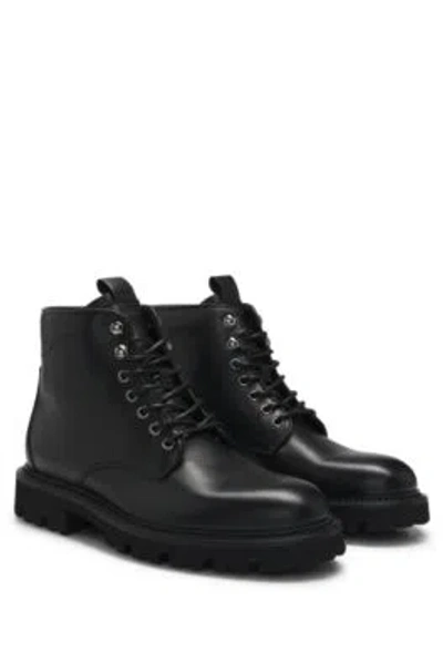 Hugo Boss Burnished-leather Half Boots With Apron Toe In Black