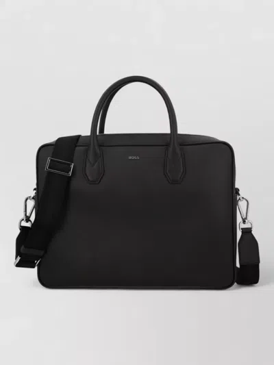 Hugo Boss Boss Bonded Leather Handbag With Recycled Polyamide And Polyester In Black