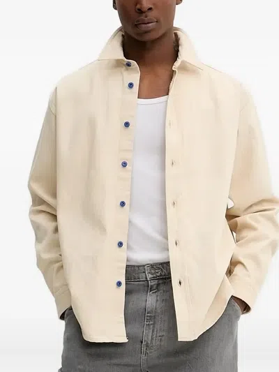 Hugo Boss Button-detail Logo-label Shirt In Neutral