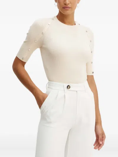 Hugo Boss Button-detail Ribbed Sweater In Neutral