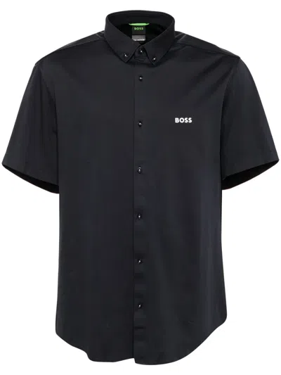 Hugo Boss Regular-fit Shirt In Knitted Wrinkle-resistant Cotton In Blau