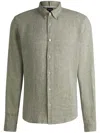 Hugo Boss Regular-fit Button-down Shirt In Linen In 绿色