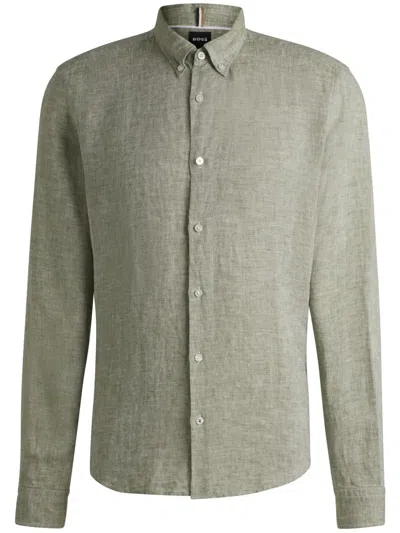HUGO BOSS BUTTON-DOWN LINEN SHIRT