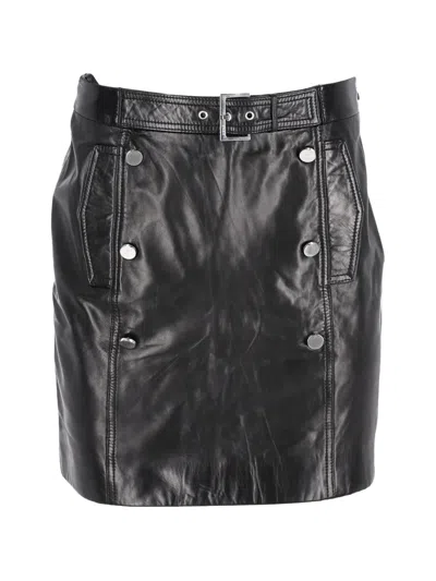 Pre-owned Hugo Boss Button-embellishment Leather Mini Skirt In Black
